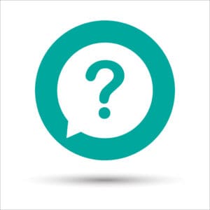greenish-blue question mark in a green-blue circle