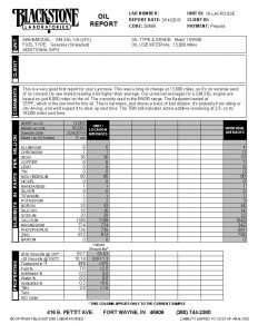 Oil analysis report showing a good TBN on a Buick Lacrosse running 13,000 miles on the oil