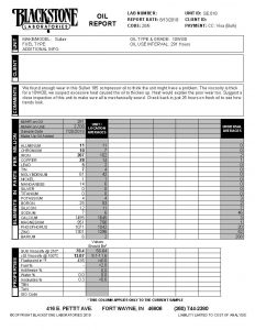 Oil analysis report on a poorly wearing compressor generating heat, causing a thick viscosity
