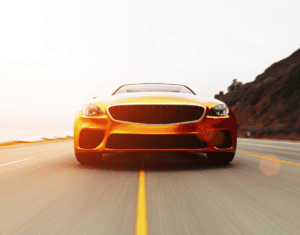 front view of a car moving on the road