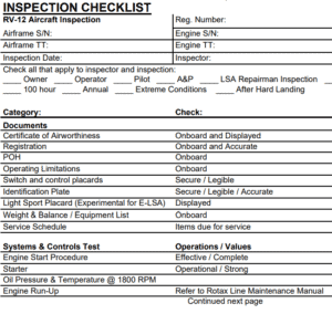 A portion of the annual inspection checklist from Vans