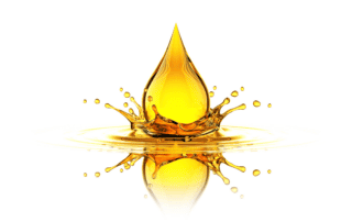 Yellow oil drop splashing on liquid surface