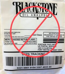 Old label showing incorrect format, which says "Merchandise Return Label.
