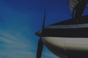 Close-up of the prop on a single-engine airplane