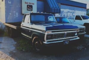 Pickup truck in blue light