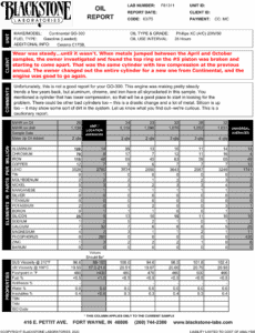 The jump in aluminum in this GO-300 engine's report was the first sign of a problem. Upon closer examination, the owner found a broken piston ring on the #5 cylinder.