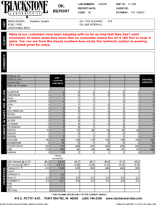 An oil report from a healthy hydraulic system.