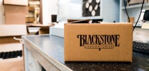 Blackstone box on a countertop in the kit-building room