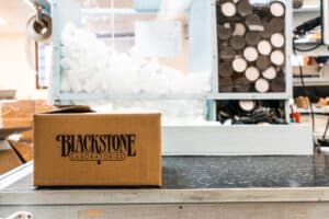 Blackstone box on a countertop in the kit-building room