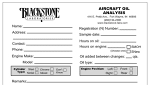 Image of a partial oil analysis slip for an oil sample from an aircraft engine