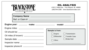 Image of a partial oil analysis slip for an oil sample from a warranty claim
