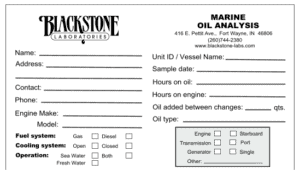 Image of a partial oil analysis slip for an oil sample from a boat's engine, transmission, or generator