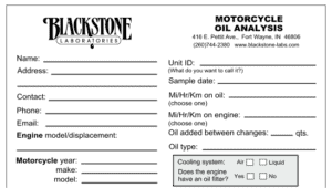 Image of a partial oil analysis slip for an oil sample from a motorcycle