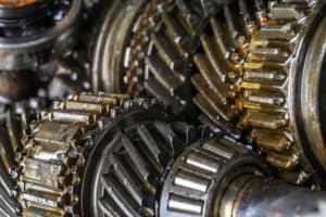 Used transmission gearbox with oil on the gears
