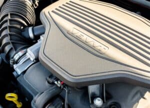 Close up of an engine with VVT on it