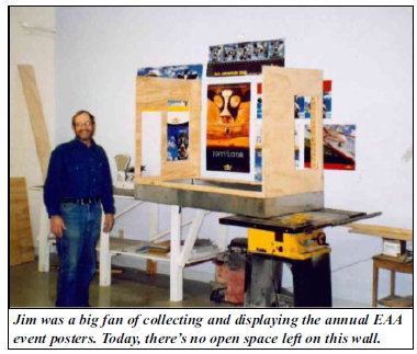 Jim Stark in 2005, standing next to a flashpoint chamber he was building for the new Blackstone lab, with EAA posters on the wall