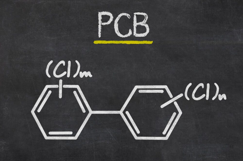 Blackboard with the chemical formula of PCB
