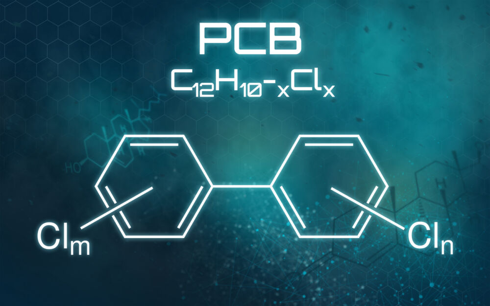 Chemical formula of PCB on a futuristic background