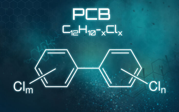 Chemical formula of PCB on a futuristic background