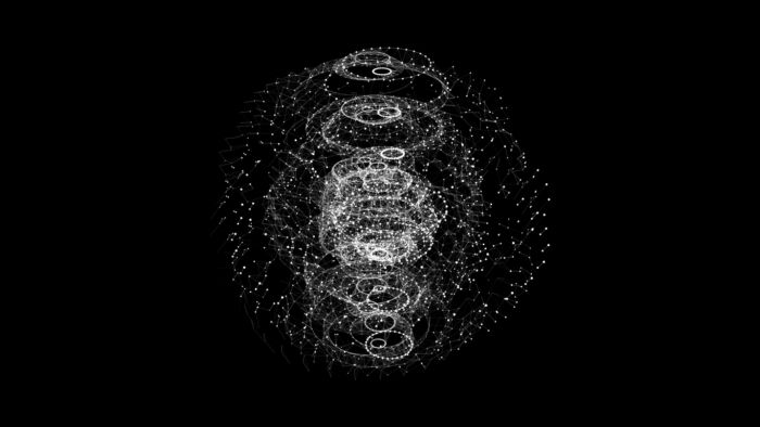 Black background with white particles swirling in a vortex
