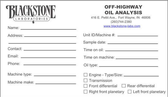 PDF info slip for off-highway samples